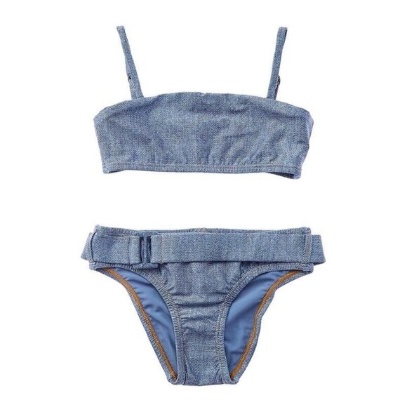 NWT PQ PIlyq 8 Denim Belted Girls Bikini 118595